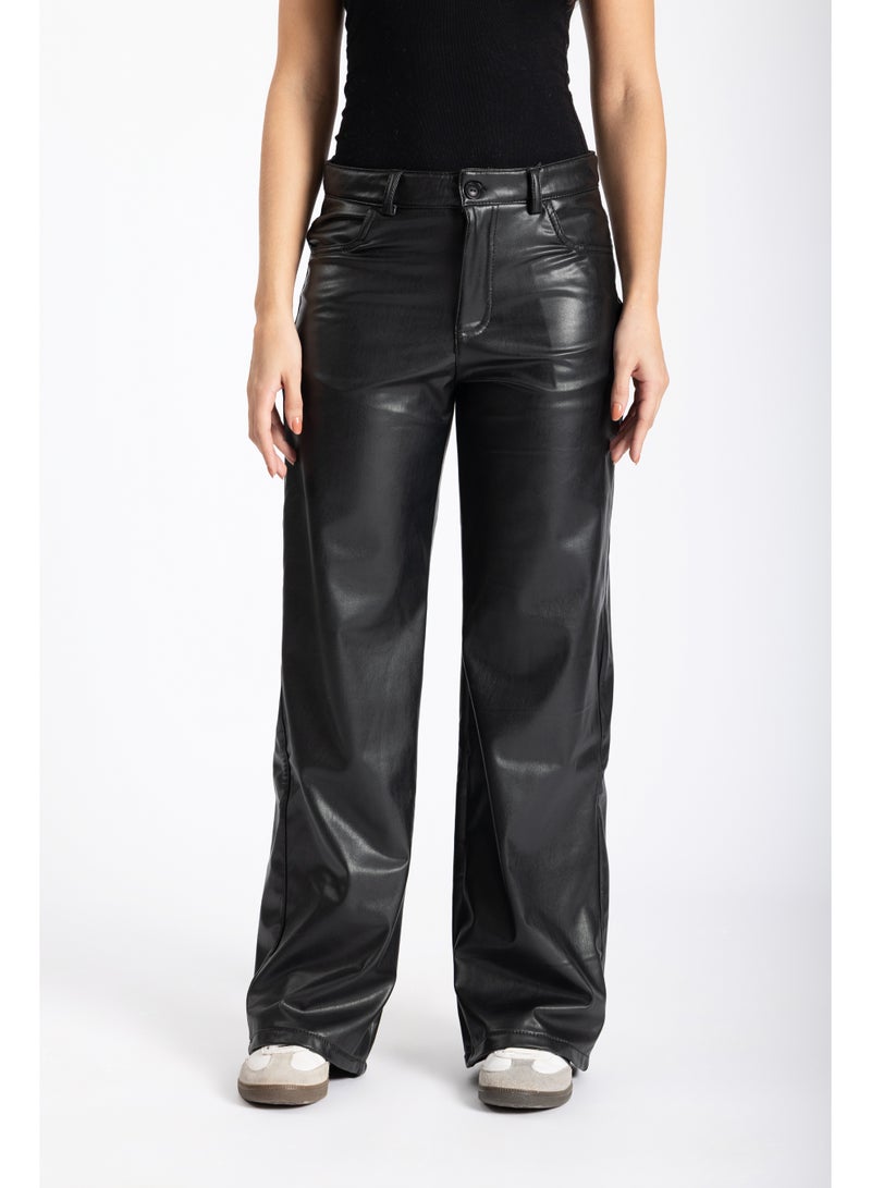 AMICI Straight leg leather trouser black - Image 1